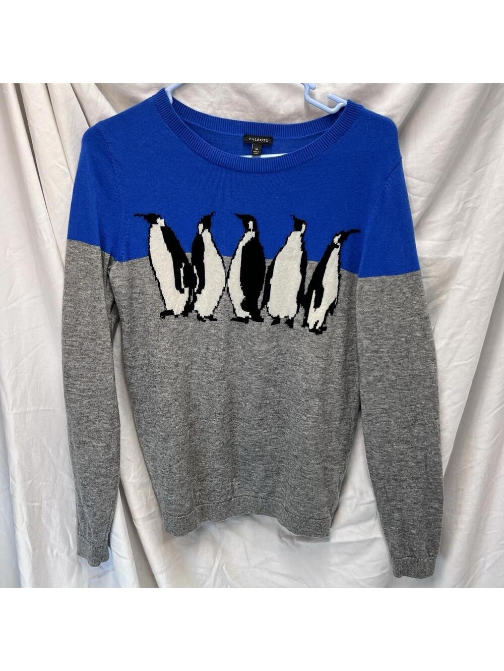 Talbots Women's Penguin Sweater Size MED  Animal Print Pullover EUC